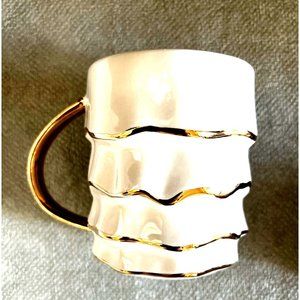 Paper Destiny Coffee Mug White Metallic Gold Ruffled Mug "Lovely" Print D Handle